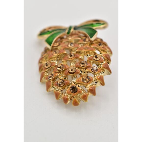 Napier Vintage Pine Cone Pin Brooch Crystal Enamel Gold Christmas Signed Bin4 - Picture 5 of 12